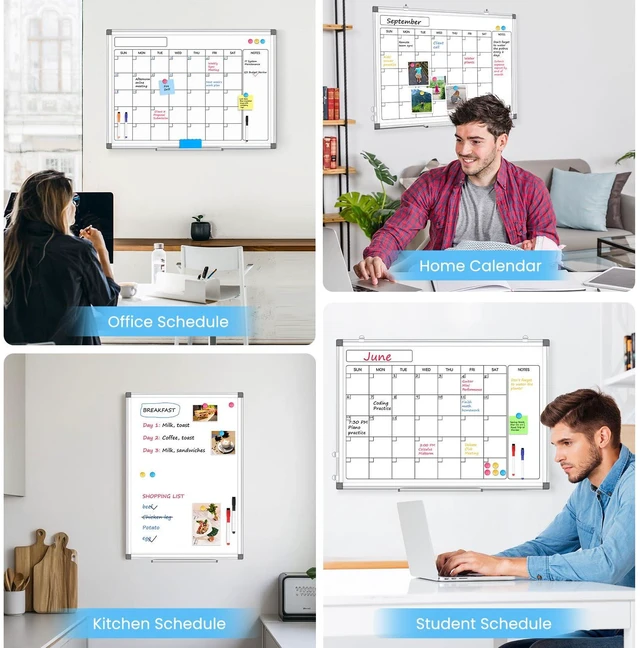 Alt view image 6 of 7 - Calendar Whiteboard 24x18 Double-Sided Dry Erase Board for Wall Monthly Magnetic Calendar, 11-Layer, Wall Mount Hanging, Office Home School, Easy Clean Aluminum Frame, Full Accessories