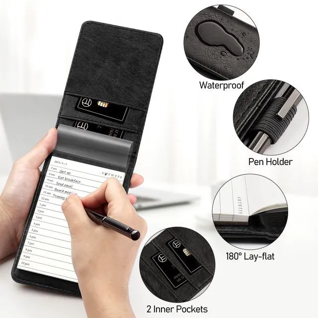 Alt view image 3 of 7 - 10 Pieces Small Notepad Holder Set Pocket Notebook Blue 3 x 5 Inch Included Mini Pocket Notepad Holder Set with 8 Memo Book Refills and Metal Pen for Meetings, Daily Records