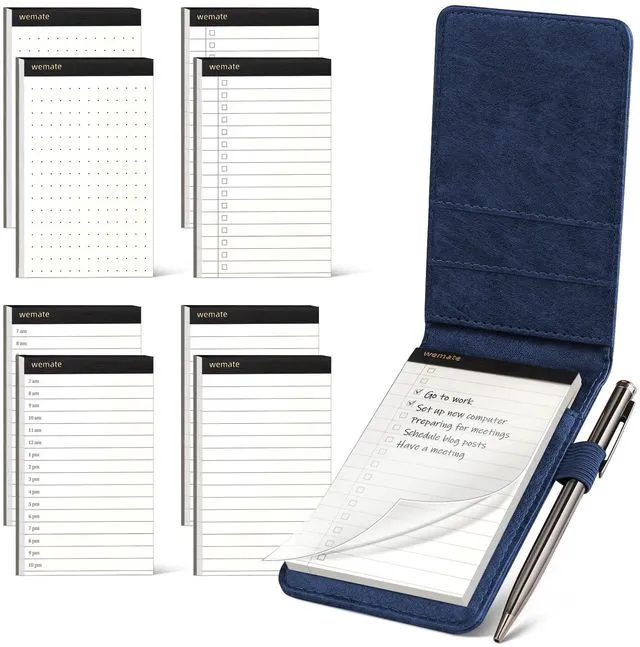 Main image of 10 Pieces Small Notepad Holder Set Pocket Notebook Blue 3 x 5 Inch Included Mini Pocket Notepad Holder Set with 8 Memo Book Refills and Metal Pen for Meetings, Daily Records