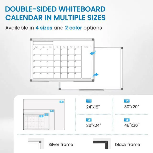 Alt view image 7 of 7 - Calendar Whiteboard 24x18 Double-Sided Dry Erase Board for Wall Monthly Magnetic Calendar, 11-Layer, Wall Mount Hanging, Office Home School, Easy Clean Aluminum Frame, Full Accessories