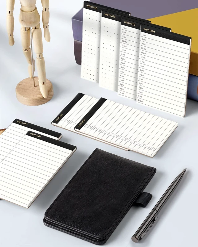 Alt view image 6 of 7 - 10 Pieces Small Notepad Holder Set Pocket Notebook Blue 3 x 5 Inch Included Mini Pocket Notepad Holder Set with 8 Memo Book Refills and Metal Pen for Meetings, Daily Records