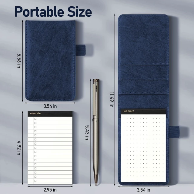 Alt view image 7 of 7 - 10 Pieces Small Notepad Holder Set Pocket Notebook Blue 3 x 5 Inch Included Mini Pocket Notepad Holder Set with 8 Memo Book Refills and Metal Pen for Meetings, Daily Records