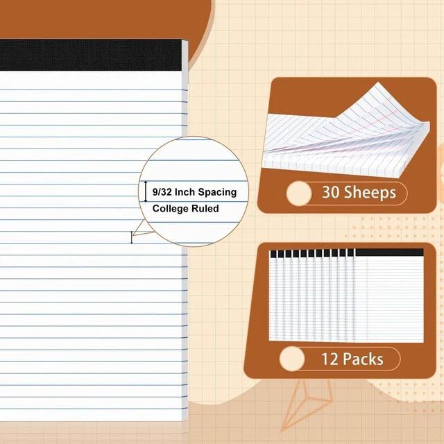 Alt view image 2 of 6 - Legal Pads 8.5 X11.75, Narrow Ruled Notepads, 12 Pack White Legal Pads Tear Off Notepad, Perforated Writing Pad, Notebook Paper College Ruled, Notepads for Office Home School, 30 Sheet/Pad