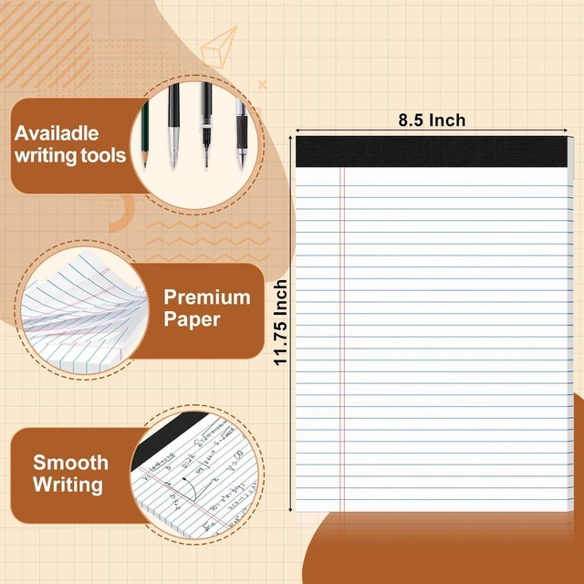 Alt view image 3 of 6 - Legal Pads 8.5 X11.75, Narrow Ruled Notepads, 24 Pack, 30 Sheet/Pad White Legal Pads, Tear Off Notepad, Perforated Writing Pad, Notebook Paper College Ruled, Notepads For Office Home School
