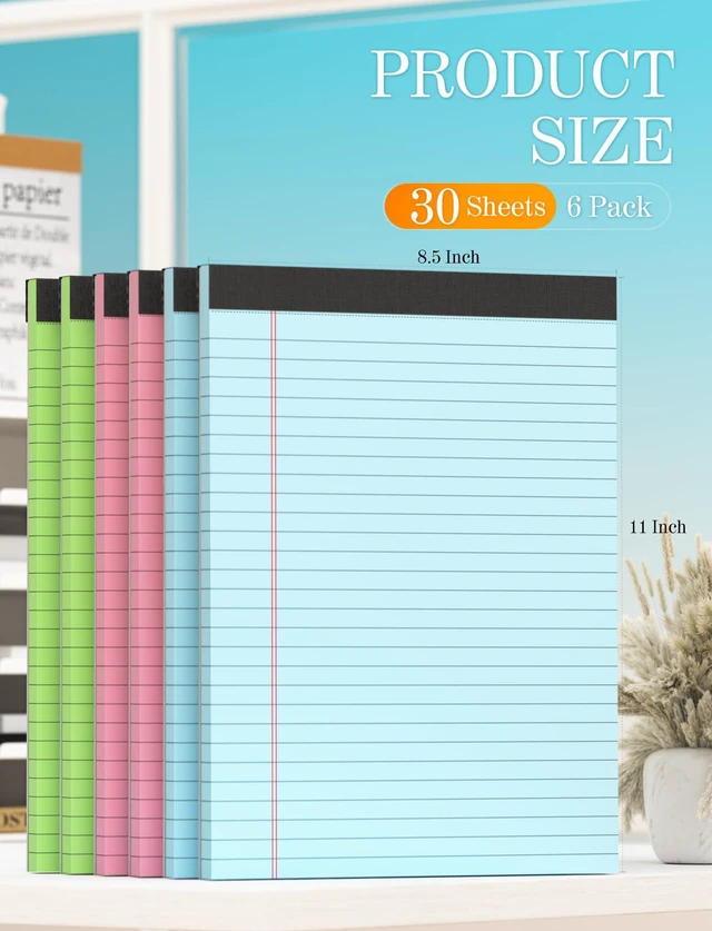 Alt view image 2 of 7 - 6 Pack Legal Pads 8.5 x 11, Colored Legal Pad Wide Ruled Colored Note Pads 30 Sheets/Pad Lined Paper Pads, Multicolor Notepads, Easy-Tear Double-Sided Writing Pads for Office, School