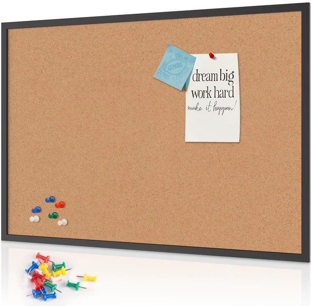 Main image of Cork Board Bulletin Board 48 x 36, Black Wood Framed Corkboard, Office Board for Wall, Large Notice Pin Board