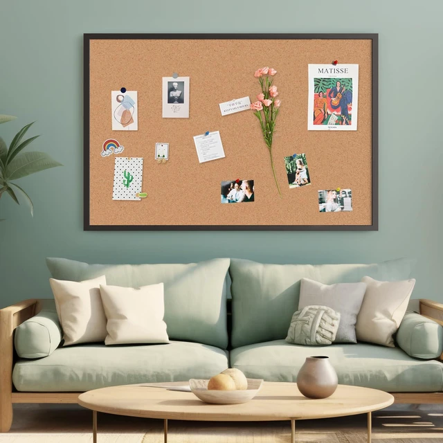 Alt view image 2 of 7 - Cork Board Bulletin Board 48 x 36, Black Wood Framed Corkboard, Office Board for Wall, Large Notice Pin Board