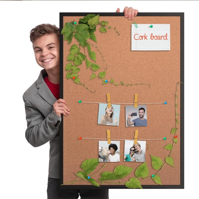 Alt view image 4 of 7 - Cork Board Bulletin Board 48 x 36, Black Wood Framed Corkboard, Office Board for Wall, Large Notice Pin Board