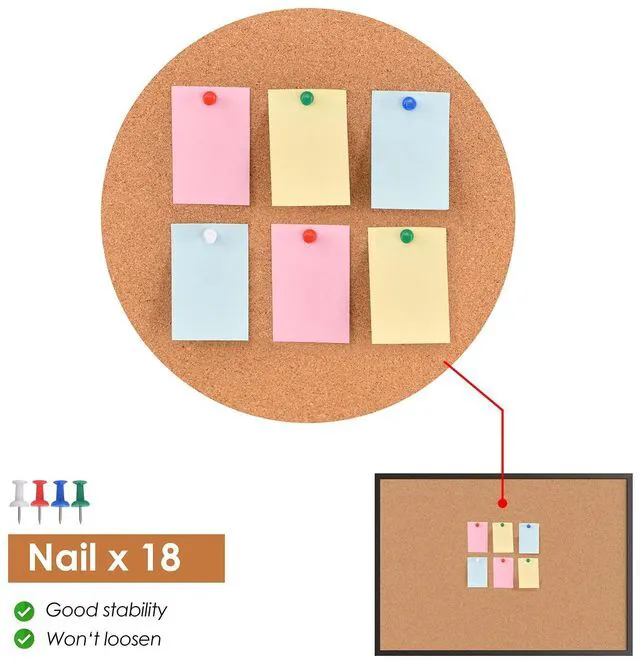 Alt view image 5 of 7 - Cork Board Bulletin Board 36 x 48, Black Wood Framed 4x3 Corkboard, Office Board for Wall Cork, Large Wall Mounted Notice Pin Board with 18 Push Pins for School, Home & Office