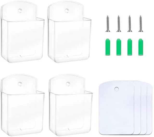 Main image of 4 PCS Remote Control Holders Wall Mount, Self Adhesive TV Air Conditioner Remote Control Holder, Wall Mount Storage Box Organizer Wall Pen Holder Storage for Home Office School (Clear, 4)