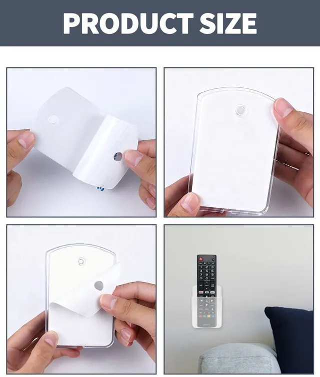 Alt view image 4 of 7 - 4 PCS Remote Control Holders Wall Mount, Self Adhesive TV Air Conditioner Remote Control Holder, Wall Mount Storage Box Organizer Wall Pen Holder Storage for Home Office School (Clear, 4)