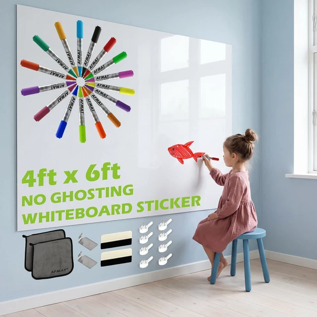 Main image of Whiteboard Sticker for Wall, 4x6ft White Board Paper, Super Sticky Dry Erase Wallpaper, Peel and Stick Dry Erase Board with 16 Markers, No Ghosting Whiteboard Paper for Home Office Classroom