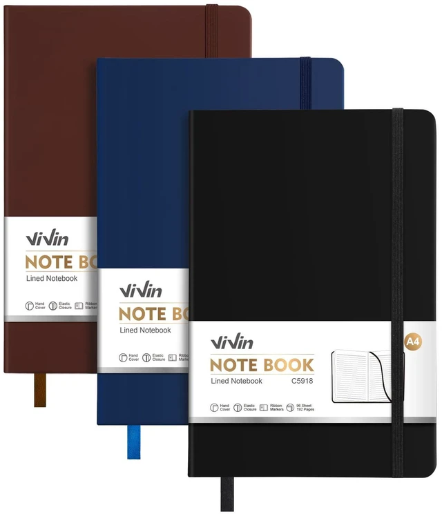 Main image of 3 Pack A4 Hardcover Lined Notebook,8.5x11 192 pg College Ruled Leather