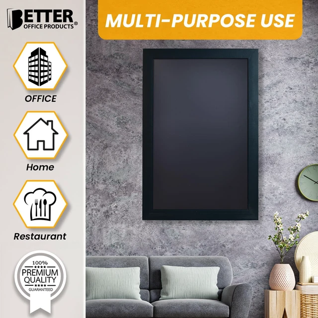 Alt view image 4 of 7 - Magnetic Wall Chalkboard, Extra Large Size 20" x 30", Wood Frame, Chalkboard Sign, Vertical or Horizontal Wall Mount, Includes 4 Chalk Markers, Chalk & Eraser, by (Solid Black)