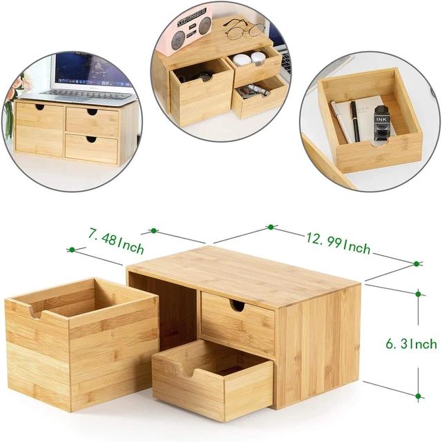 Alt view image 3 of 7 - Bamboo Desk Drawer Organizer, Desktop Organizer with Drawers(3 Drawers) 3 Drawers Open Top Tray Fully Assembled Stores Pens, Notes, Makeup, Jewelry & Toiletries for Office, Vanity & Bath