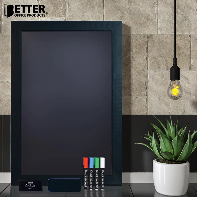 Alt view image 5 of 7 - Magnetic Wall Chalkboard, Extra Large Size 20" x 30", Wood Frame, Chalkboard Sign, Vertical or Horizontal Wall Mount, Includes 4 Chalk Markers, Chalk & Eraser, by (Solid Black)