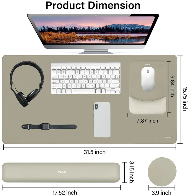 Alt view image 2 of 7 - Keyboard Mouse Pad Set, Large Gaming Mouse Pad&Keyboard Wrist Rest Rectangular Mousepad with Wrist Rest&Coaster, Ergonomic Non-Slip&Easy Typing Pad with Curved Silicone Lining, Bronze Brown