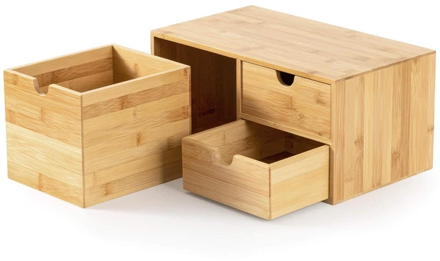 Alt view image 6 of 7 - Bamboo Desk Drawer Organizer, Desktop Organizer with Drawers(3 Drawers) 3 Drawers Open Top Tray Fully Assembled Stores Pens, Notes, Makeup, Jewelry & Toiletries for Office, Vanity & Bath