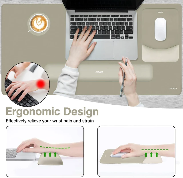 Alt view image 3 of 7 - Keyboard Mouse Pad Set, Large Gaming Mouse Pad&Keyboard Wrist Rest Rectangular Mousepad with Wrist Rest&Coaster, Ergonomic Non-Slip&Easy Typing Pad with Curved Silicone Lining, Bronze Brown