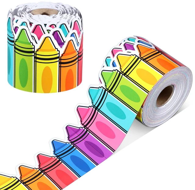 Main image of 69 Feet Crayon Bulletin Board Border Back to School Crayon Bulletin Board Die Cut Scalloped Trim, Crayon Theme for Classroom Decor, Chalkboard Wall Border, Vibrant Colors, Teacher Supplies