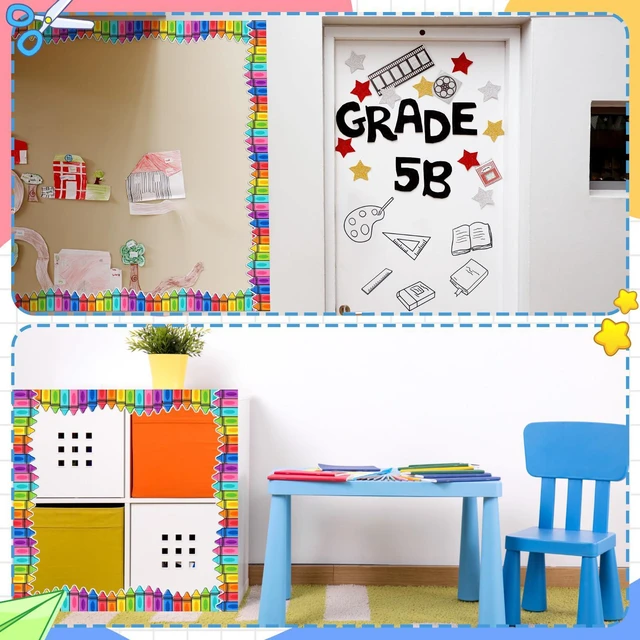 Alt view image 3 of 6 - 69 Feet Crayon Bulletin Board Border Back to School Crayon Bulletin Board Die Cut Scalloped Trim, Crayon Theme for Classroom Decor, Chalkboard Wall Border, Vibrant Colors, Teacher Supplies