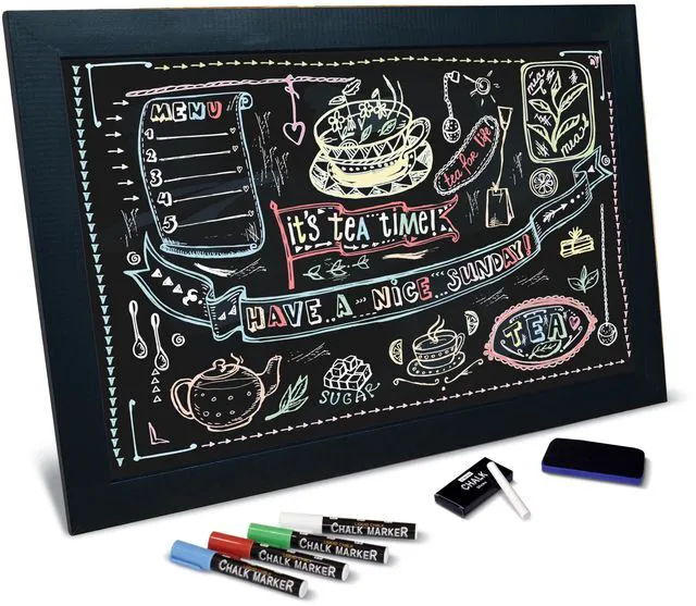 Alt view image 7 of 7 - Magnetic Wall Chalkboard, Extra Large Size 20" x 30", Wood Frame, Chalkboard Sign, Vertical or Horizontal Wall Mount, Includes 4 Chalk Markers, Chalk & Eraser, by (Solid Black)