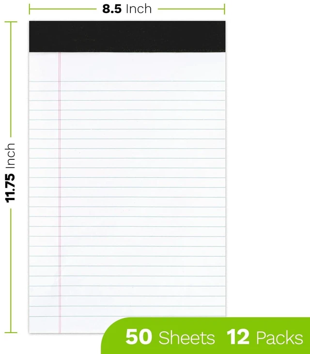 Alt view image 2 of 7 - Legal Pads 8.5 x 11-50 Sheets Notepad, 12 Pack White Lined Notepads White Lined Notepads 8.5 x 11 Wide Ruled, Perforated Writing Pads Letter Size for Office, School, College