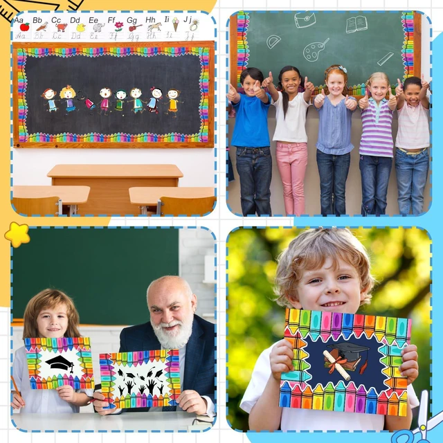 Alt view image 5 of 6 - 69 Feet Crayon Bulletin Board Border Back to School Crayon Bulletin Board Die Cut Scalloped Trim, Crayon Theme for Classroom Decor, Chalkboard Wall Border, Vibrant Colors, Teacher Supplies