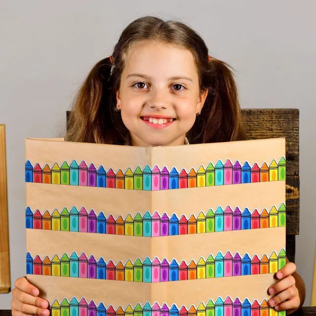 Alt view image 6 of 6 - 69 Feet Crayon Bulletin Board Border Back to School Crayon Bulletin Board Die Cut Scalloped Trim, Crayon Theme for Classroom Decor, Chalkboard Wall Border, Vibrant Colors, Teacher Supplies