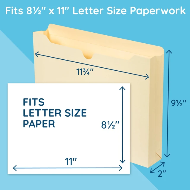 Alt view image 2 of 6 - 50 File Jackets, Letter Size, 2" Expansion, Manila Expandable File Jacket, Reinforced Straight Cut Tab, 2 in Expansion Pocket, for Documents, Invoices, and Project Filing