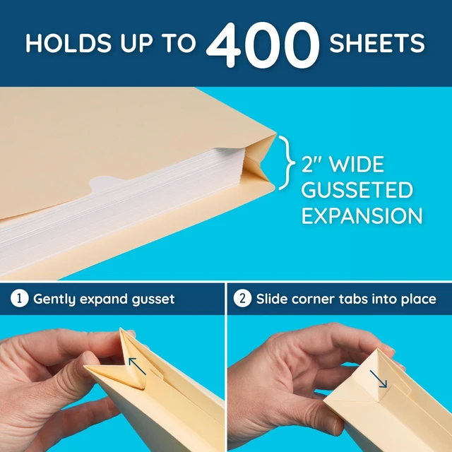 Alt view image 3 of 6 - 50 File Jackets, Letter Size, 2" Expansion, Manila Expandable File Jacket, Reinforced Straight Cut Tab, 2 in Expansion Pocket, for Documents, Invoices, and Project Filing