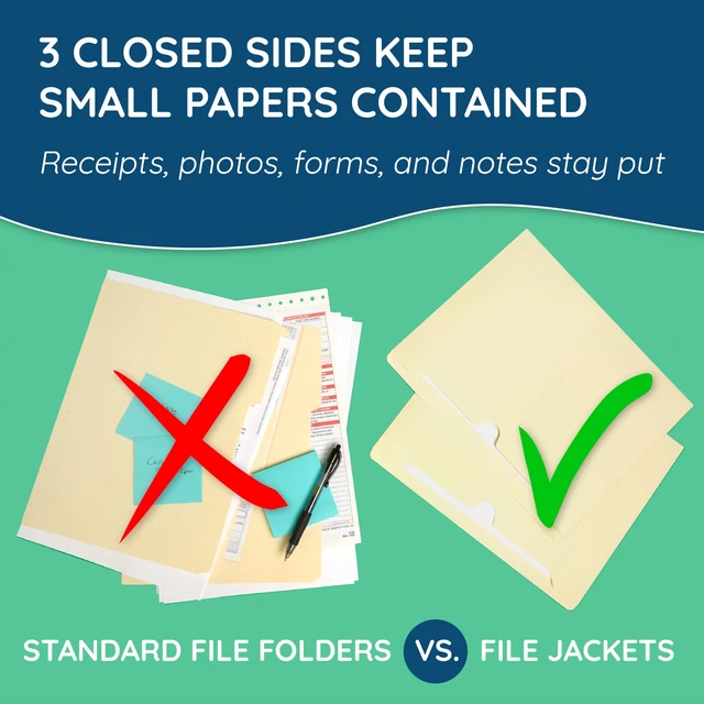 Alt view image 5 of 6 - 50 File Jackets, Letter Size, 2" Expansion, Manila Expandable File Jacket, Reinforced Straight Cut Tab, 2 in Expansion Pocket, for Documents, Invoices, and Project Filing