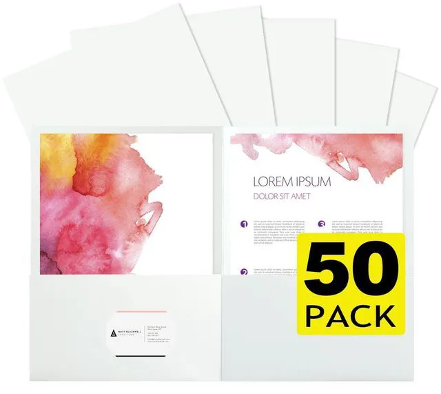 Main image of 50Pcs White Folders with Pockets and Business Card Holder,2 Pocket Folders for School,Home or Office,Durable Heavy Duty File Folders