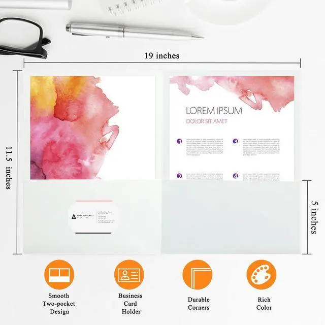 Alt view image 2 of 6 - 100Pcs White Folders with Pockets and Business Card Holder,2 Pocket Folders for School,Home or Office,Durable Heavy Duty File Folders