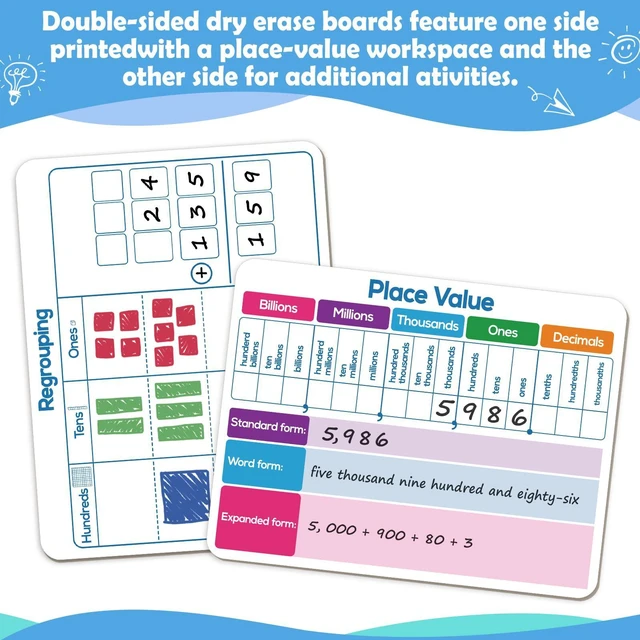 Alt view image 3 of 7 - Dry Erase Place Value Whiteboard,9" x 12" Double Sided Dry Erase Boards for Kids for Teaching Place Values from Billions to Decimal Numbers,Math Manipulatives White Board for Students