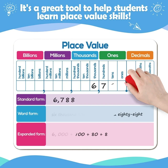 Alt view image 4 of 7 - Dry Erase Place Value Whiteboard,9" x 12" Double Sided Dry Erase Boards for Kids for Teaching Place Values from Billions to Decimal Numbers,Math Manipulatives White Board for Students