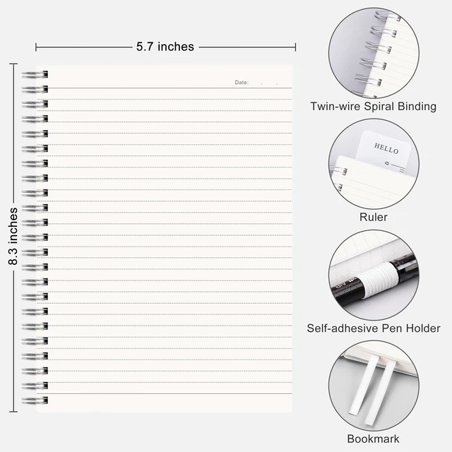 Alt view image 2 of 7 - Spiral College Ruled Notebook, 160 Pages per Pack, A5 (5.7" x 8.3") 2-Pack, 100 GSM Thick Paper, Flexible Plastic Cover, for School, Work, Writing, Journaling