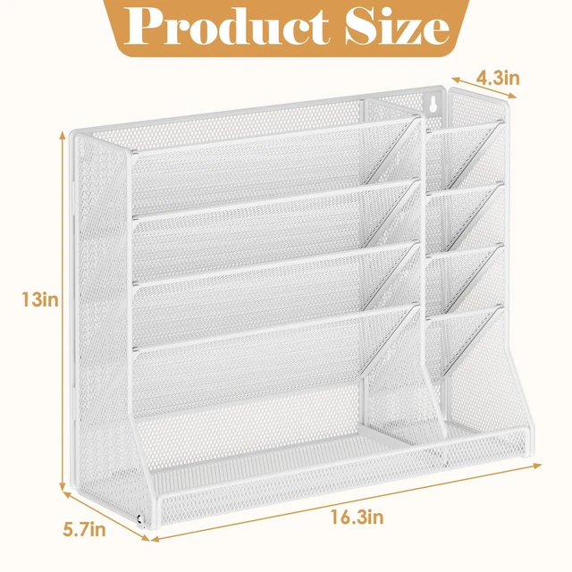 Alt view image 2 of 7 - Adjustable 5 Tiers Wall File Organizer Metal Hanging Holder White 5 tiers desk paper organizer, folder holder wall mount, mail organizer for home office, hanging document tray