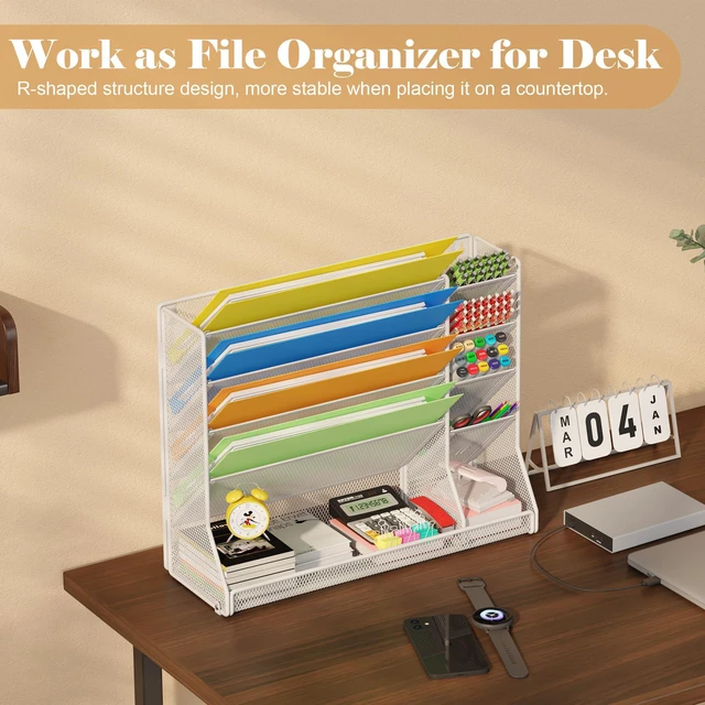 Alt view image 3 of 7 - Adjustable 5 Tiers Wall File Organizer Metal Hanging Holder White 5 tiers desk paper organizer, folder holder wall mount, mail organizer for home office, hanging document tray