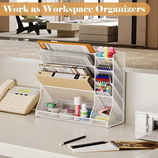 Alt view image 5 of 7 - Adjustable 5 Tiers Wall File Organizer Metal Hanging Holder White 5 tiers desk paper organizer, folder holder wall mount, mail organizer for home office, hanging document tray