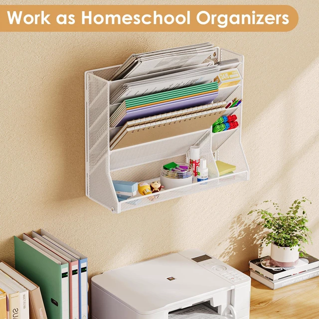 Alt view image 6 of 7 - Adjustable 5 Tiers Wall File Organizer Metal Hanging Holder White 5 tiers desk paper organizer, folder holder wall mount, mail organizer for home office, hanging document tray