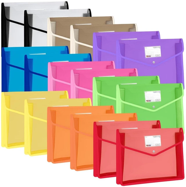Main image of Plastic File Folders Legal Size Expandable Document Folder with Snap Button Closure, A4 Expanding File Wallet Envelopes Pouch with Label Pocket, 18 Packs, Muti-Colored