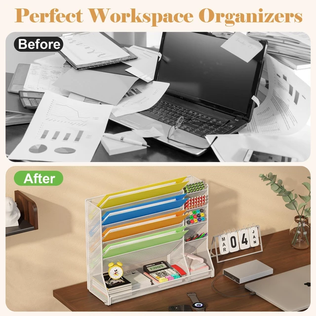 Alt view image 7 of 7 - Adjustable 5 Tiers Wall File Organizer Metal Hanging Holder White 5 tiers desk paper organizer, folder holder wall mount, mail organizer for home office, hanging document tray