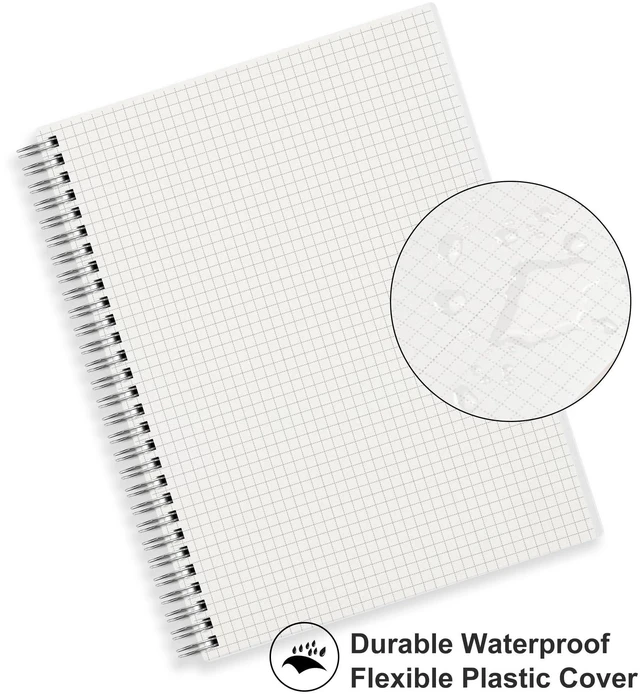 Alt view image 5 of 7 - Graph Grid Paper Notebook, 160 Pages per Pack, B5 (7.6'' × 10'') 2-Pack, 100 GSM Thick Paper, Spiral-bound, Flexible Plastic Cover, for Students, Homework, Math, Engineering