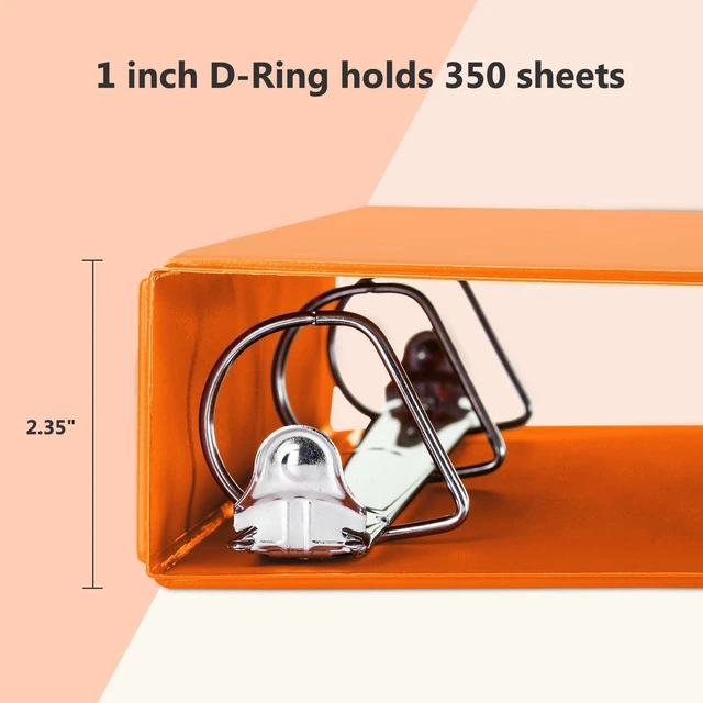 Alt view image 3 of 7 - Sturdy 1.5 Inch 3 Ring Binder with 2 Pockets, 6 Pack, Orange Slant-D Ring Binder, PVC-Free, Customizable Clear View Binder,Holds 350 Sheets of 8.5" x 11" Paper for Office, Home, School