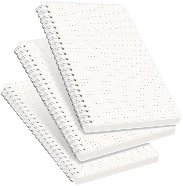 Main image of Dotted Journal Notebook, 160 Pages per Pack, A5 (5.7'' × 8.3'') 3-Pack, 100 GSM Thick Paper, Spiral-bound, Flexible Plastic Cover, for Journaling, Planning, Tracking