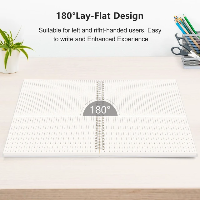 Alt view image 4 of 7 - Dotted Journal Notebook, 160 Pages per Pack, B5 Size (7.6'' × 10'') 2-Pack, 100 GSM Thick Paper, Spiral-bound, Flexible Plastic Cover, for Journaling, Planning, Tracking