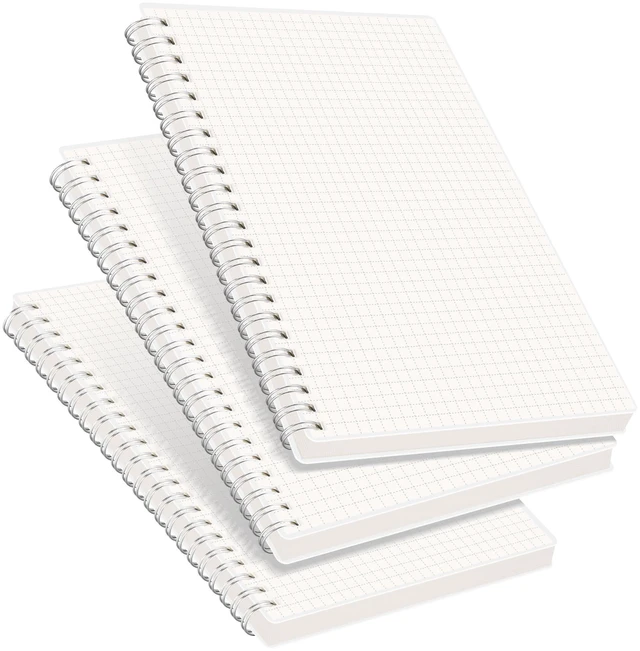 Main image of Graph Grid Paper Notebook, 160 Pages per Pack, A5 (5.7'' × 8.3'') 3-Pack, 100 GSM Thick Paper, Spiral-bound, Flexible Plastic Cover, for Students, Homework, Math, Engineering