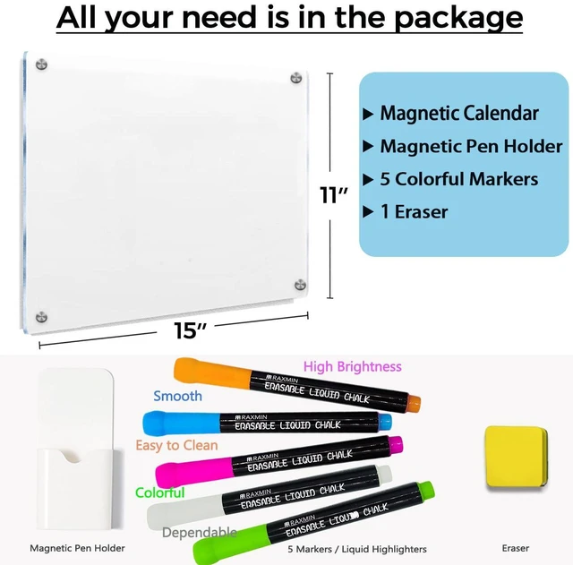 Alt view image 2 of 7 - Acrylic Note Board Refrigerator Dry Erase Board Magnetic Clear 15x11 Includes 4 Dry Erase Markers (Pack of 2)