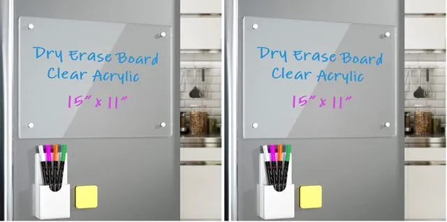 Main image of Acrylic Note Board Refrigerator Dry Erase Board Magnetic Clear 15x11 Includes 4 Dry Erase Markers (Pack of 2)